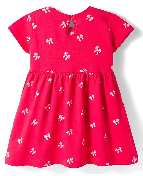 Babyhug Single Jersey Knit Half Sleeves Heart & Bow Printed Frocks With Bow Applique Pack of 2 - Navy Blue & Dark Pink