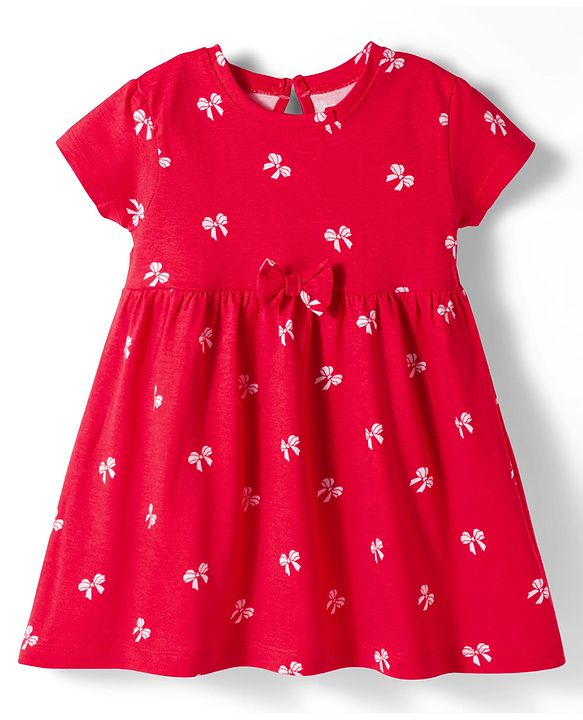 Babyhug Single Jersey Knit Half Sleeves Heart & Bow Printed Frocks With Bow Applique Pack of 2 - Navy Blue & Dark Pink