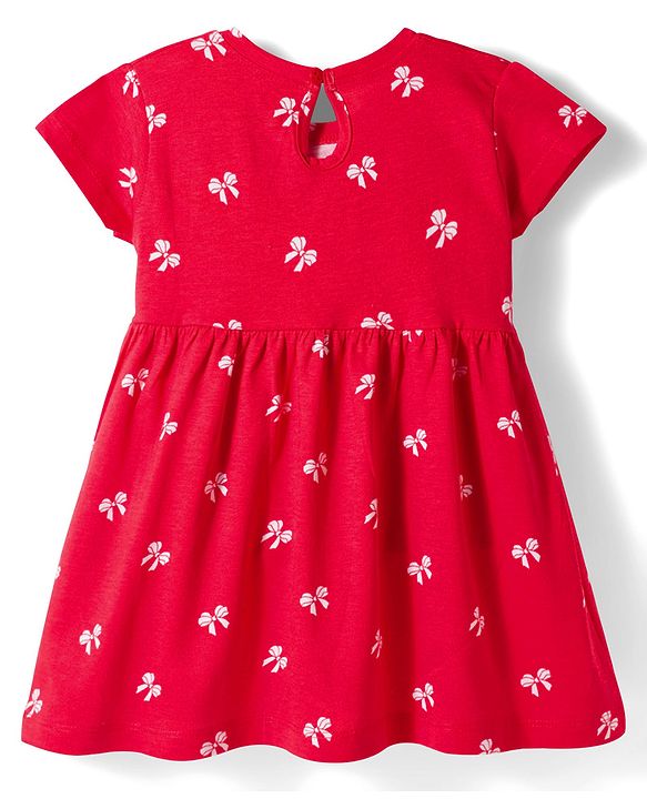 Babyhug Single Jersey Knit Half Sleeves Heart & Bow Printed Frocks With Bow Applique Pack of 2 - Navy Blue & Dark Pink