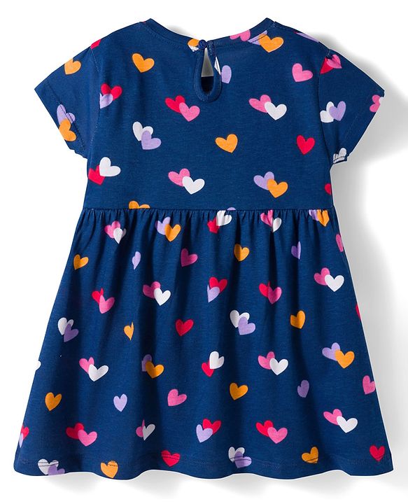 Babyhug Single Jersey Knit Half Sleeves Heart & Bow Printed Frocks With Bow Applique Pack of 2 - Navy Blue & Dark Pink