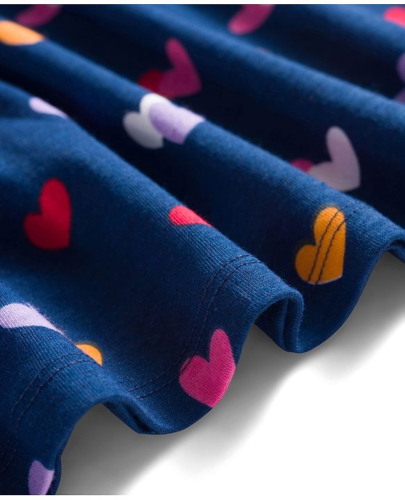 Babyhug Single Jersey Knit Half Sleeves Heart & Bow Printed Frocks With Bow Applique Pack of 2 - Navy Blue & Dark Pink