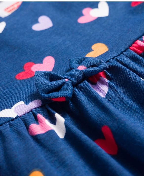 Babyhug Single Jersey Knit Half Sleeves Heart & Bow Printed Frocks With Bow Applique Pack of 2 - Navy Blue & Dark Pink