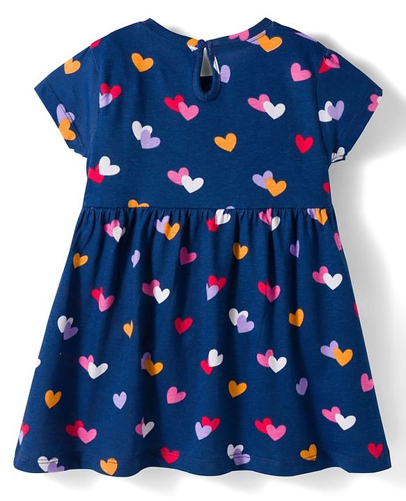 Babyhug Single Jersey Knit Half Sleeves Heart & Bow Printed Frocks With Bow Applique Pack of 2 - Navy Blue & Dark Pink