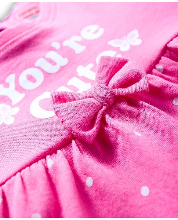 Babyhug Single Jersey Knit Half Sleeves Floral & Polka Dot Printed Frocks with Bow Applique Pack of 2 - Navy Blue & Pink