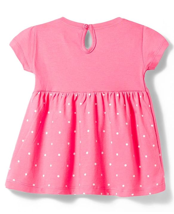 Babyhug Single Jersey Knit Half Sleeves Floral & Polka Dot Printed Frocks with Bow Applique Pack of 2 - Navy Blue & Pink