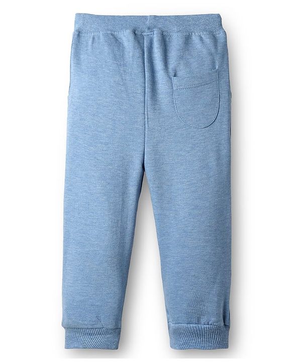 Babyhug Terry Cotton Knit Full Length Cut & Sew Lounge Pant - Light Blue