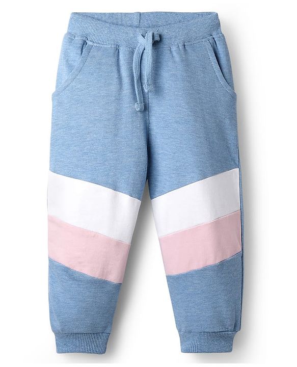 Babyhug Terry Cotton Knit Full Length Cut & Sew Lounge Pant - Light Blue