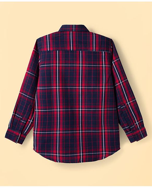 Pine Kids Cotton Woven Full Sleeves Check Shirt with Inner T-Shirt - Red & White