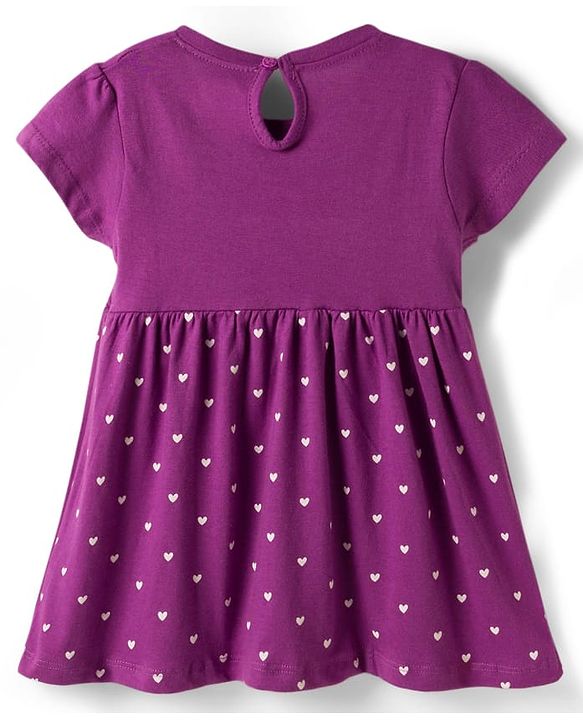 Babyhug Single Jersey Knit Half Sleeves Frocks With Heart Print & Bow Applique Pack of 2 - Purple & Dark Pink