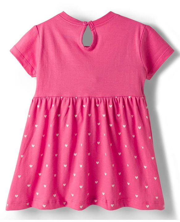 Babyhug Single Jersey Knit Half Sleeves Frocks With Heart Print & Bow Applique Pack of 2 - Purple & Dark Pink