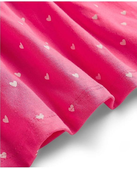 Babyhug Single Jersey Knit Half Sleeves Frocks With Heart Print & Bow Applique Pack of 2 - Purple & Dark Pink