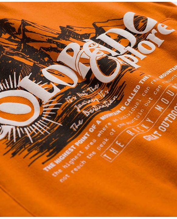 Pine Kids Knit Full Sleeves Hooded Sweatshirts With Colorado Text Print - Orange
