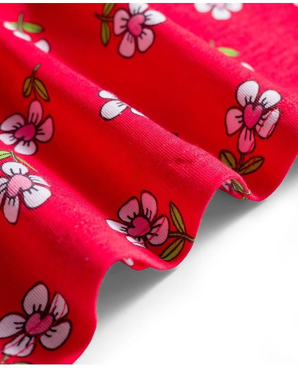 Babyhug Single Jersey Knit Half Sleeves Frocks with Bow Applique & Floral Print Pack of 2 - Red & Pink