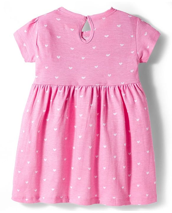 Babyhug Single Jersey Knit Half Sleeves Frocks with Bow Applique & Floral Print Pack of 2 - Red & Pink