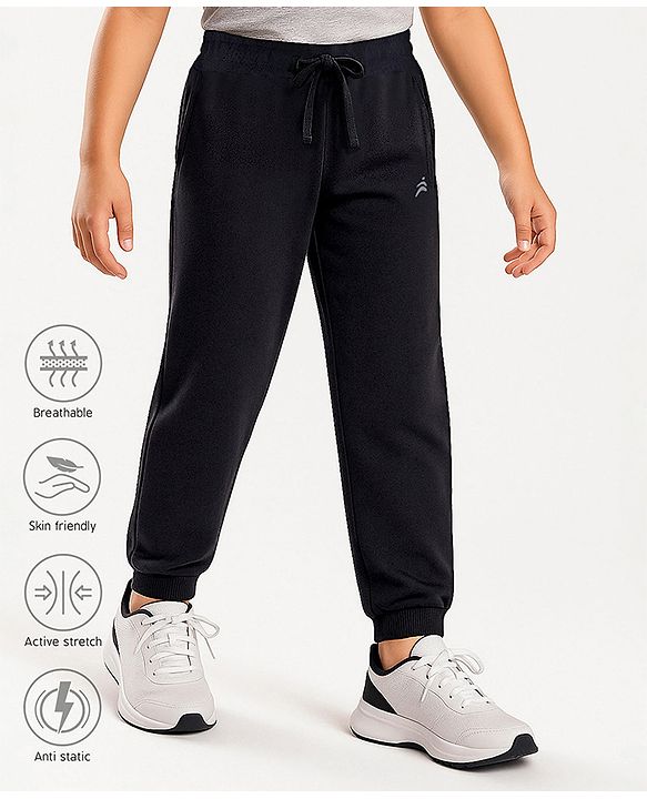 Pine Active Knit Full Length Super Stretch Solid Coloured Track Pant - Black