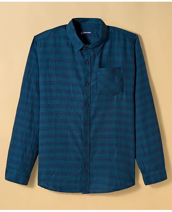 Pine Kids Cotton Woven Full Sleeves Checks Shirt with T-Shirt - Dark Green