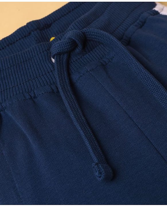 Babyhug French Terry Knit Full Length Lounge Pant With Text Print - Navy Blue