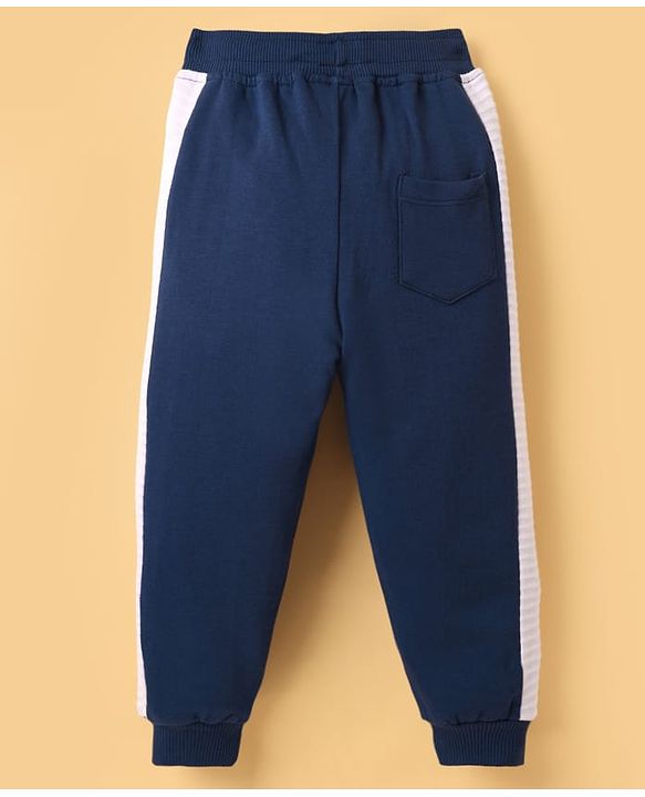 Babyhug French Terry Knit Full Length Lounge Pant With Text Print - Navy Blue