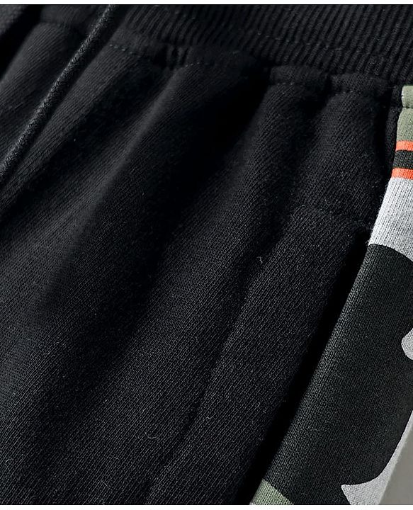 Babyhug French Terry Full Length Lounge Pants with Pocket & Camouflage Print - Black