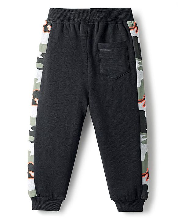 Babyhug French Terry Full Length Lounge Pants with Pocket & Camouflage Print - Black