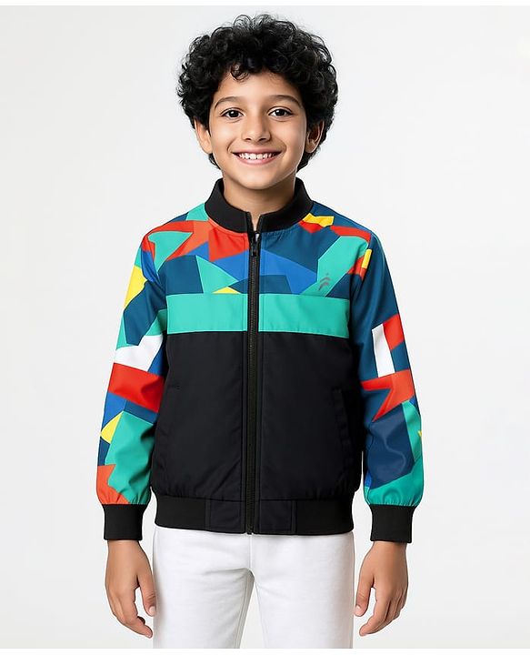 Pine Active Woven Athleisure Full Sleeve Jacket with Abstract Print - Black