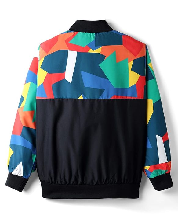 Pine Active Woven Athleisure Full Sleeve Jacket with Abstract Print - Black