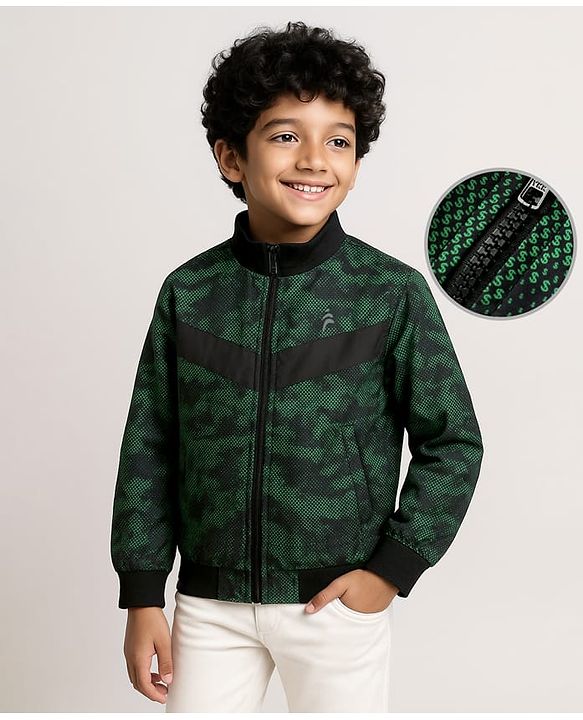 Pine Active Woven Full Sleeve Jacket with Abstract Print - Green