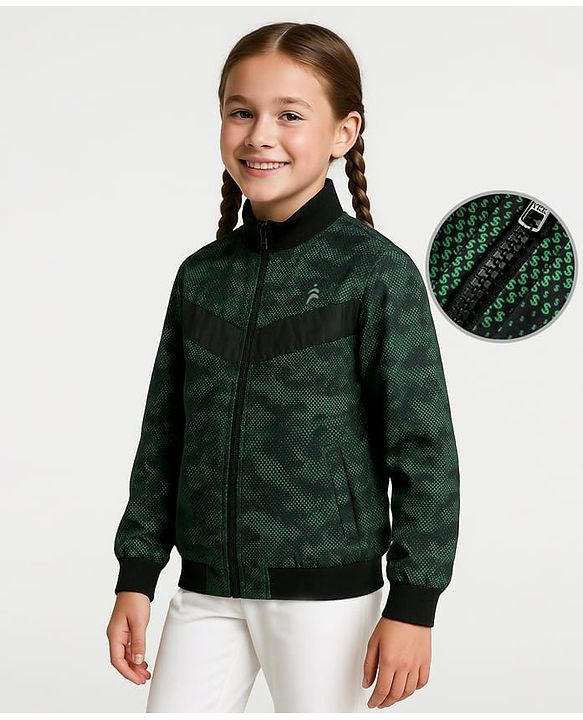 Pine Active Woven Full Sleeve Jacket with Abstract Print - Green