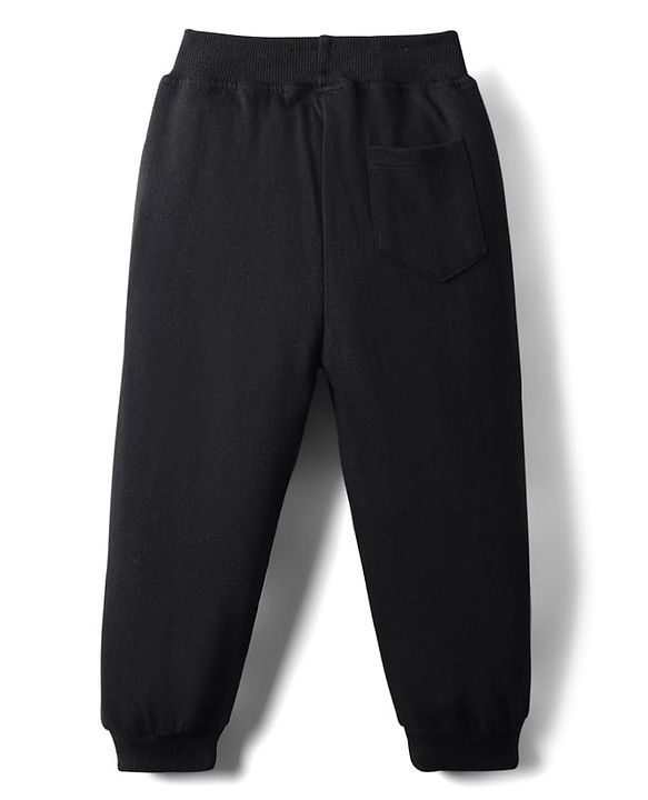 Babyhug French Terry Knit Full Length Lounge Pants with Adventure Text Print - Black