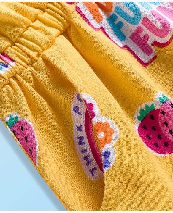 Babyhug Cotton Knit Sleeveless Hooded Jumpsuit With Floral Print - Yellow