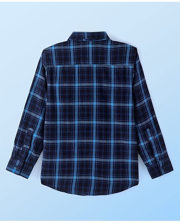 Pine Kids Cotton Woven Full Sleeves Checkered Shirt with Inner Tee - Navy Blue