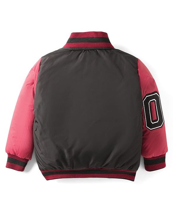 Babyhug Woven Full Sleeves Bomber Jacket With Text Print - Black & Red