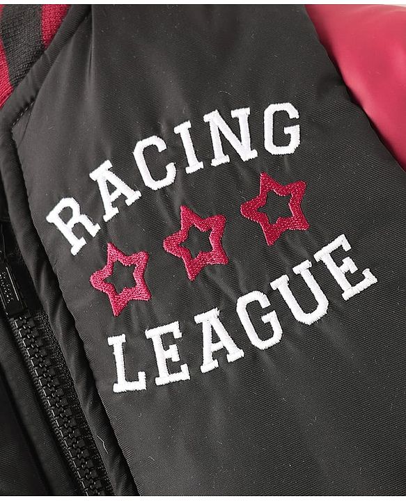 Babyhug Woven Full Sleeves Bomber Jacket With Text Print - Black & Red