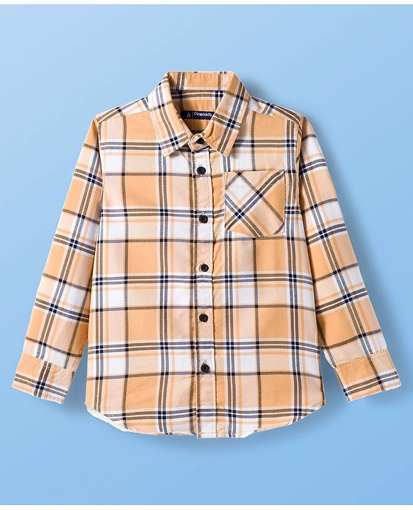 Pine Kids Cotton Woven Full Sleeves Checks Shirt With T-Shirt - Multicolour