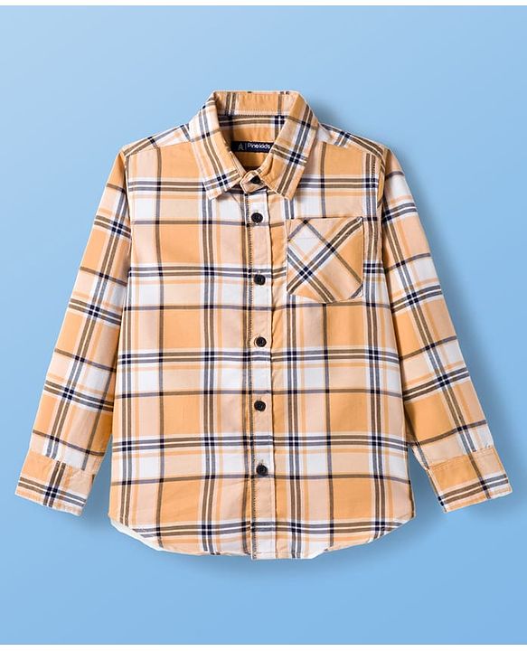 Pine Kids Cotton Woven Full Sleeves Checks Shirt With T-Shirt - Multicolour