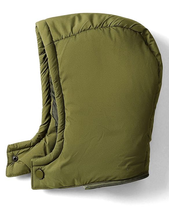 Babyhug Woven Full Sleeves Hooded Padded Jacket With Text Embroidery - Olive Green & Yellow