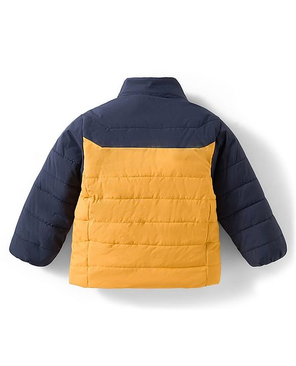 Babyhug Woven Full Sleeves Padded Jacket with Detachable Hood & Color Block Design - Navy Blue & Yellow