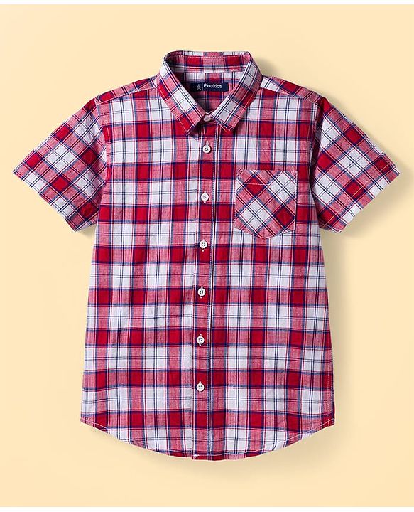 Pine Kids Cotton Woven Half Sleeves Checks Shirt With T-Shirt - Multicolour