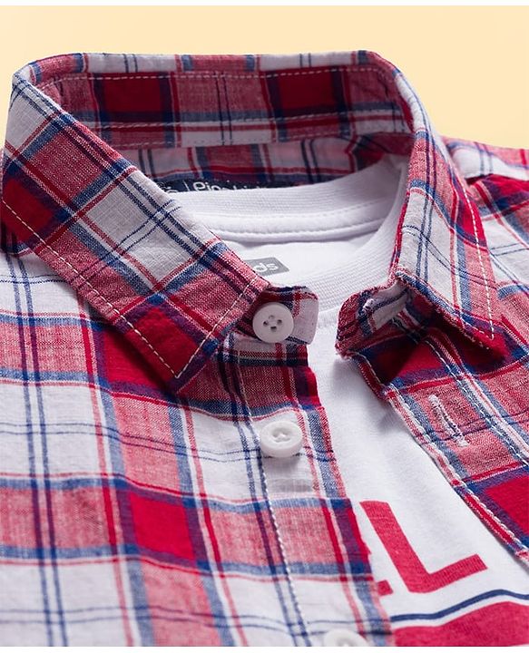 Pine Kids Cotton Woven Half Sleeves Checks Shirt With T-Shirt - Multicolour