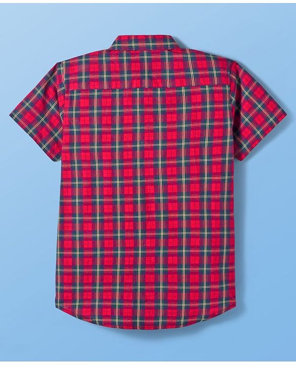 Pine Kids Cotton Woven Half Sleeves Checkered Shirt With T-Shirt - Red