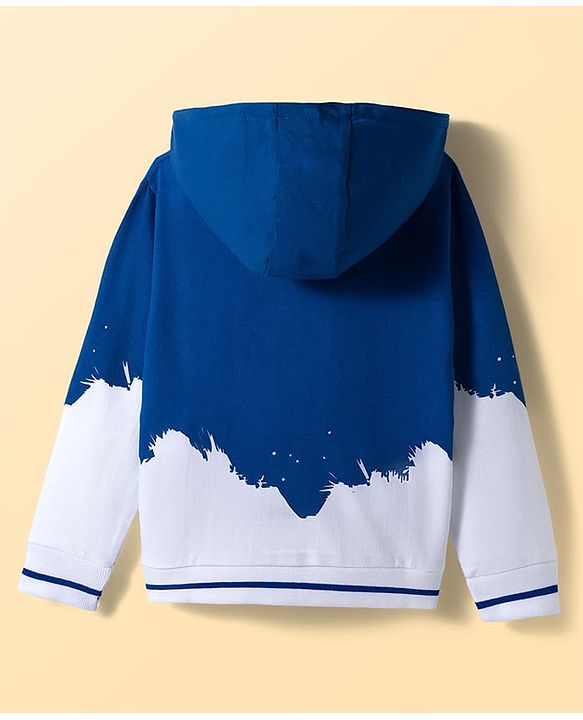 Pine Kids Marvel Fleece Knit Full Sleeves Hooded Sweatshirt With Captain America Graphics & Foil Print Detailing - Blue & White