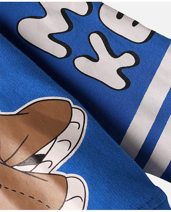 Pine Kids Disney Terry Knit Drop Shoulder Full Sleeves Oversized Hooded Sweatshirt With Mickey & Friends Graphics - Blue