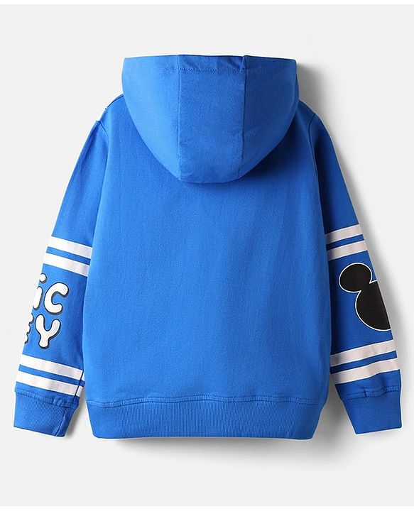 Pine Kids Disney Terry Knit Drop Shoulder Full Sleeves Oversized Hooded Sweatshirt With Mickey & Friends Graphics - Blue