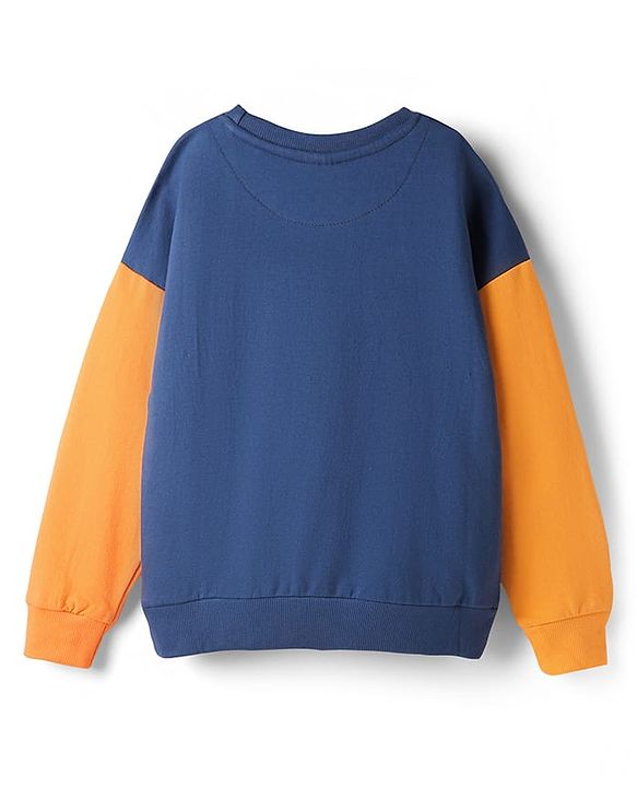 Pine Kids Disney Terry Knit Drop Shoulder Full Sleeves Oversized Sweatshirt With Mickey & Friends Graphics & Thread Overlock Detailing - Navy Blue