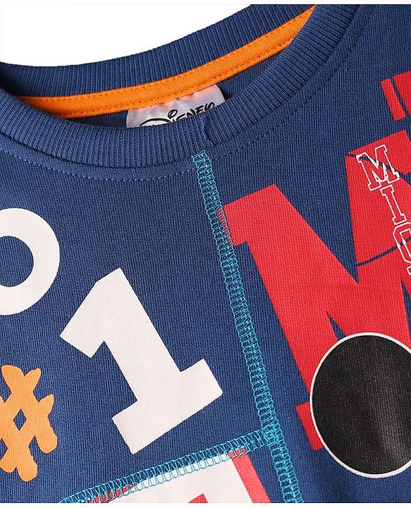 Pine Kids Disney Terry Knit Drop Shoulder Full Sleeves Oversized Sweatshirt With Mickey & Friends Graphics & Thread Overlock Detailing - Navy Blue