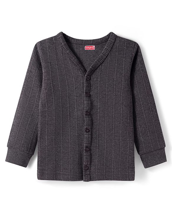 Babyhug Knit Full Sleeves Solid Colour Thermal Inner Wear Set - Charcoal Grey