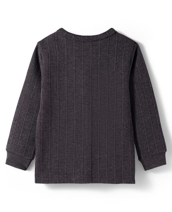 Babyhug Knit Full Sleeves Solid Colour Thermal Inner Wear Set - Charcoal Grey