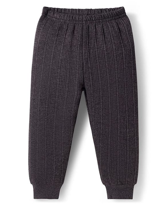Babyhug Knit Full Sleeves Solid Colour Thermal Inner Wear Set - Charcoal Grey
