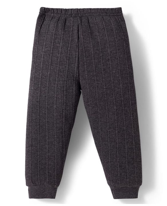 Babyhug Knit Full Sleeves Solid Colour Thermal Inner Wear Set - Charcoal Grey