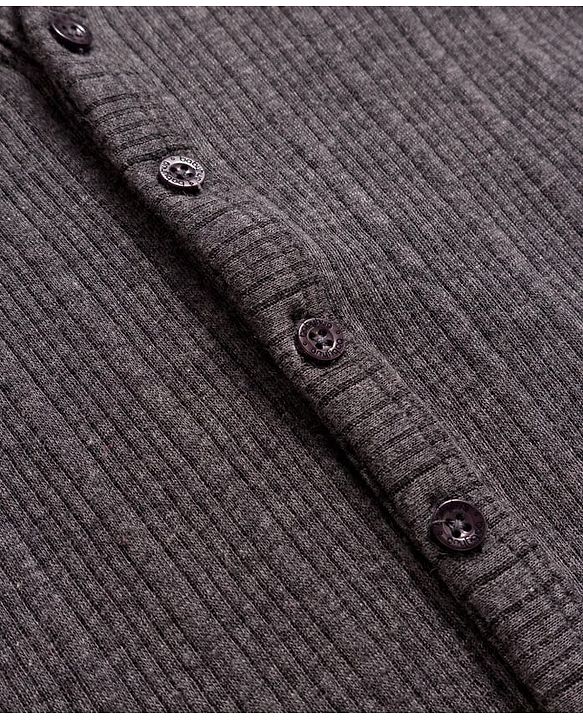 Babyhug Knit Full Sleeves Solid Colour Thermal Inner Wear Set - Charcoal Grey